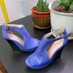 Vince Camuto Blue Leather Wedge Shoes 7M/37